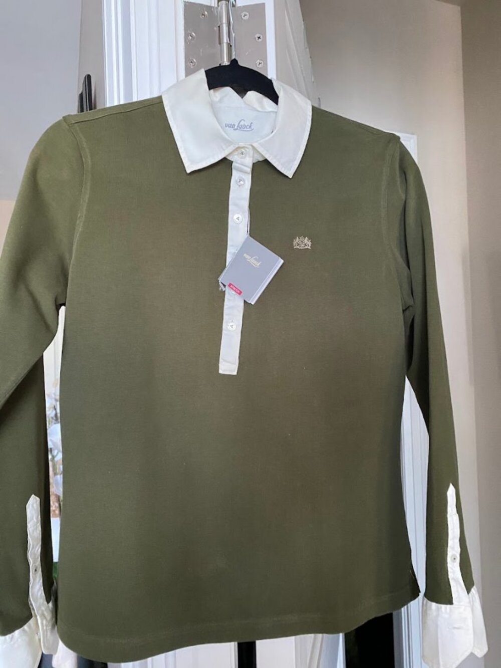 Womens Long Sleeve Button Up Polo Shirt Black Cotton Stretch